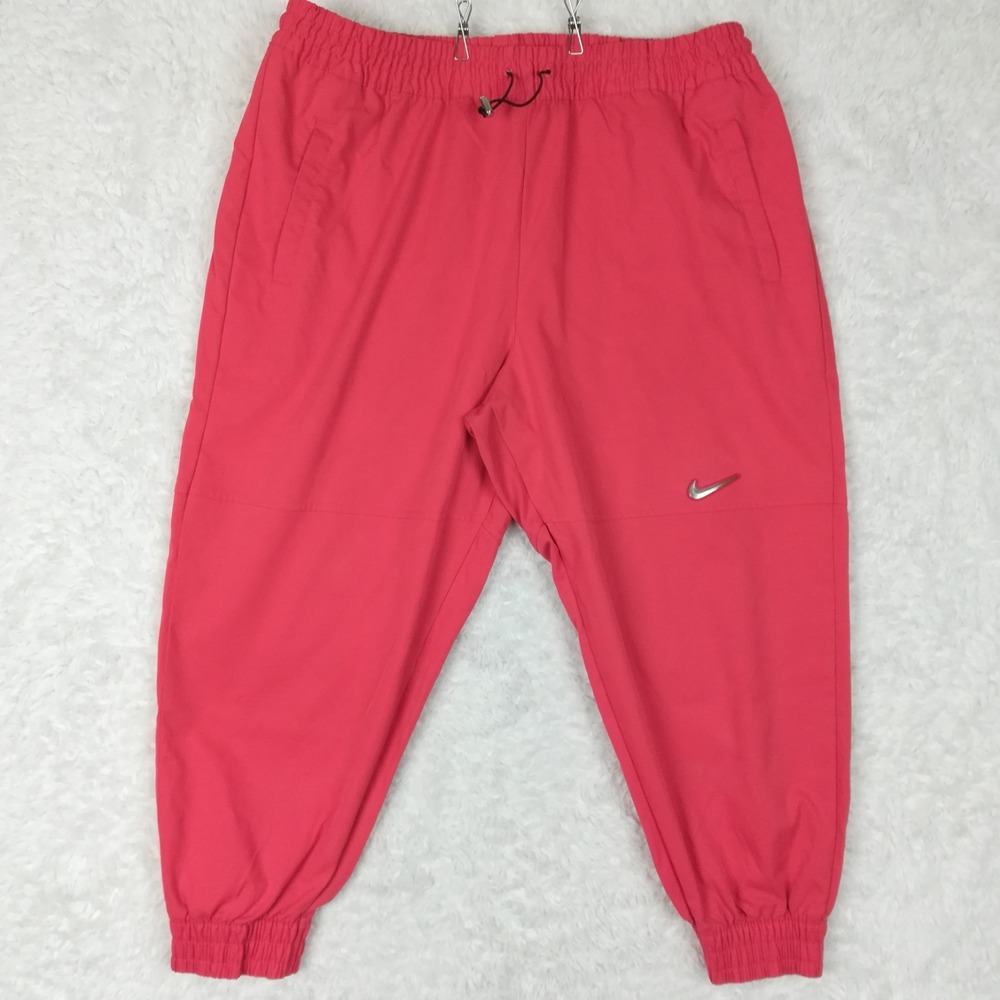 Nike Womens Pants Track Jogger Red Drawstring Waist Silver Swoosh Plus 1X